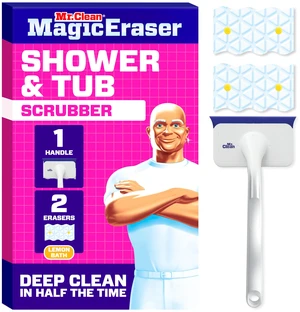 Mr. Clean Magic Eraser Shower & Tub Scrubber, Bathroom Cleaner, All in One Bathroom Cleaner, Lemon Starter Kit, 1 Scrubber & 2 Foaming Magic Erasers Mr. Clean Magic Eraser Shower & Tub Scrubber, Bathroom Cleaner, All in One Bathroom Cleaner, Lemon Starter Kit, 1 Scrubber & 2 Foaming Magic Erasers