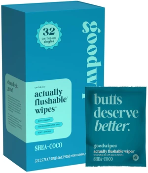 goodwipes Flushable Wipes for Women - Shea-Coco Individually Wrapped Travel Butt Wipes To Go, Mini Purse & Festival Essentials for Adults, pH Balanced for Feminine Hygiene, 32 Count (1 Pack) goodwipes Flushable Wipes for Women - Shea-Coco Individually Wrapped Travel Butt Wipes To Go, Mini Purse & Festival Essentials for Adults, pH Balanced for Feminine Hygiene, 32 Count (1 Pack)