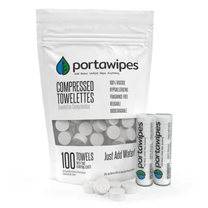 Portawipes Coin Tissues | 100 Pack with 2 Carrying Cases | Toilet Paper Tablets | Compressed Towels | Expandable Wipes | Soft & Odor Free Portawipes Coin Tissues | 100 Pack with 2 Carrying Cases | Toilet Paper Tablets | Compressed Towels | Expandable Wipes | Soft & Odor Free