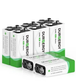 DURNERGY 9V Batteries, 9 Volt Batteries 8 Pack,10-Year Shelf Life, 9V Batteries for Smoke Alarms, Guitar Pedals, Microphone, Smoke Detector Battery, Square Batteries 6LR61 9V Alkaline Batteries DURNERGY 9V Batteries, 9 Volt Batteries 8 Pack,10-Year Shelf Life, 9V Batteries for Smoke Alarms, Guitar Pedals, Microphone, Smoke Detector Battery, Square Batteries 6LR61 9V Alkaline Batteries