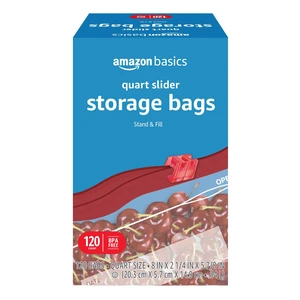 Amazon Basics Slider Quart Food Storage Bags with Stand-Up Bottom, Easy to Fill, BPA Free, 120 Count (Previously Solimo) Amazon Basics Slider Quart Food Storage Bags with Stand-Up Bottom, Easy to Fill, BPA Free, 120 Count (Previously Solimo)