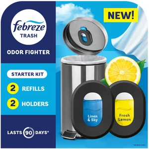 Febreze Odor Fighter, Can Air Freshener, Stick-On Deodorizer for Garbage Cans, Diaper Pails, Works with Scented Bags, Fresh Lemon and Linen & Sky Scents, 2 Holders + 2 Refills Febreze Odor Fighter, Can Air Freshener, Stick-On Deodorizer for Garbage Cans, Diaper Pails, Works with Scented Bags, Fresh Lemon and Linen & Sky Scents, 2 Holders + 2 Refills