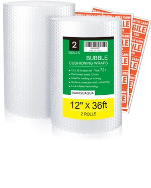 wanguagua Bubble Packing Moving Wrap, 12 Inch x 72 ft Total, 2 Pack wanguagua Bubble Packing Moving Wrap, 12 Inch x 72 ft Total, 2 Pack