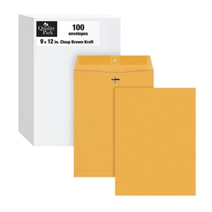 Quality Park 9 x 12 Clasp Envelopes with Deeply Gummed Flaps, Great for Filing, Storing or Mailing Documents, 28 lb Brown Kraft, 100 per Box (QUA37890) Quality Park 9 x 12 Clasp Envelopes with Deeply Gummed Flaps, Great for Filing, Storing or Mailing Documents, 28 lb Brown Kraft, 100 per Box (QUA37890)
