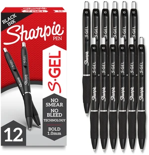 Sharpie S-Gel Gel Pens, Bold Point (1.0mm), Black Ink, Smear-Resistant, 12 Count - Smooth Writing, Back to School Essentials, Office Supplies Sharpie S-Gel Gel Pens, Bold Point (1.0mm), Black Ink, Smear-Resistant, 12 Count - Smooth Writing, Back to School Essentials, Office Supplies
