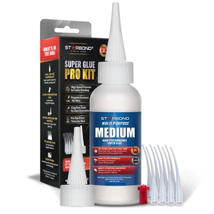 Starbond Medium Super Glue Pro Kit (2 oz) Strong, Fast, All-Purpose CA Glue (Cyanoacrylate Adhesive) with Anti-Clog Cap, Precision Tips & Extra Nozzles for Woodworking, Quick Fixes & Hobby Models Starbond Medium Super Glue Pro Kit (2 oz) Strong, Fast, All-Purpose CA Glue (Cyanoacrylate Adhesive) with Anti-Clog Cap, Precision Tips & Extra Nozzles for Woodworking, Quick Fixes & Hobby Models