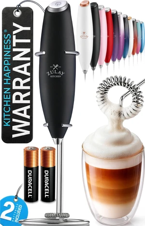 Zulay Kitchen Powerful Milk Frother Wand With Duracell Batteries - Ultra Fast Handheld Drink Mixer - Electric Whisk Foam Maker for Coffee, Lattes, Cappuccino & Matcha - Z1 Motor - Black Zulay Kitchen Powerful Milk Frother Wand With Duracell Batteries - Ultra Fast Handheld Drink Mixer - Electric Whisk Foam Maker for Coffee, Lattes, Cappuccino & Matcha - Z1 Motor - Black