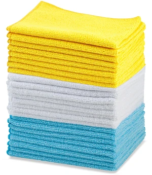 Amazon Basics Microfiber Cleaning Cloths, Ultra Absorbent, Lint Free, Streak Free, Non-Abrasive, Reusable and Washable, 16" x 12", Blue/White/Yellow, Pack of 24 Amazon Basics Microfiber Cleaning Cloths, Ultra Absorbent, Lint Free, Streak Free, Non-Abrasive, Reusable and Washable, 16" x 12", Blue/White/Yellow, Pack of 24
