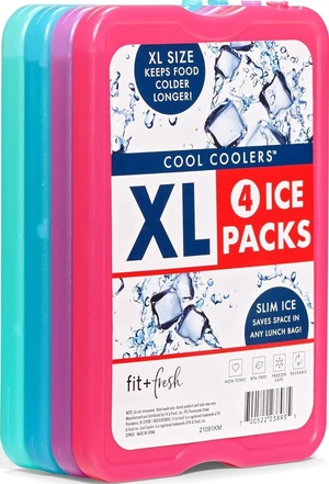 Cool Coolers by Fit & Fresh 4 Pack XL Slim Ice Packs, Quick Freeze Space Saving Reusable Ice Packs for Lunch Boxes or Coolers Cool Coolers by Fit & Fresh 4 Pack XL Slim Ice Packs, Quick Freeze Space Saving Reusable Ice Packs for Lunch Boxes or Coolers