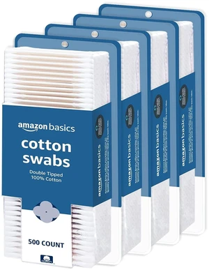 Amazon Basics Double-Tipped Cotton Swabs for Personal Hygiene and Baby Care, 2000 Count, 4-Pack of 500 Count Amazon Basics Double-Tipped Cotton Swabs for Personal Hygiene and Baby Care, 2000 Count, 4-Pack of 500 Count