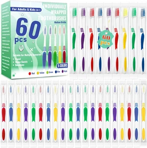 Comdian 60 Pcs Toothbrush Bulk Disposable, Travel Toothbrushes Pack, Soft Bristle Individually Wrapped and Good Cleaning for Kids, Adult and The Elderly. Suitable for Hotel, Travel, Home, Donated Comdian 60 Pcs Toothbrush Bulk Disposable, Travel Toothbrushes Pack, Soft Bristle Individually Wrapped and Good Cleaning for Kids, Adult and The Elderly. Suitable for Hotel, Travel, Home, Donated