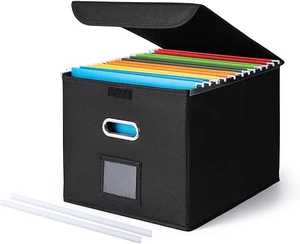 CADONO File Organizer Box with Lid, Large Hanging File Folder Organizer with Plastic Slide, Collapsible Portable Filing Storage Boxes for Office/Decor/Home (Black, 14.9 x 12.59 x 10.8 inch) CADONO File Organizer Box with Lid, Large Hanging File Folder Organizer with Plastic Slide, Collapsible Portable Filing Storage Boxes for Office/Decor/Home (Black, 14.9 x 12.59 x 10.8 inch)