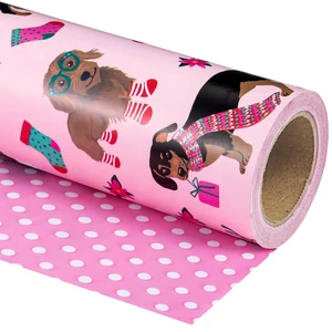 WRAPAHOLIC Reversible Dog Christmas Wrapping Paper - Mini Roll - 17 Inch x 33 Feet - Pink Christmas Dog Wrapping Paper and Polke Dot Design for Holiday, Puppy Party Celebration WRAPAHOLIC Reversible Dog Christmas Wrapping Paper - Mini Roll - 17 Inch x 33 Feet - Pink Christmas Dog Wrapping Paper and Polke Dot Design for Holiday, Puppy Party Celebration