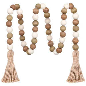 Meplait Wood Bead Garland, 39in Decorative Tassels Garland, Coffee&Natural Meplait Wood Bead Garland, 39in Decorative Tassels Garland, Coffee&Natural