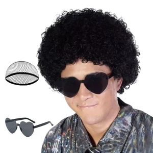 FREE BEAUTY Black Afro Wig with Heart Sunglasses for Women Men, Colored Short Fluffy Curly Funny Party Afro Wigs 70s 80s Disco Hair for Disco Halloween Cosplay Costume Party Music Festival FREE BEAUTY Black Afro Wig with Heart Sunglasses for Women Men, Colored Short Fluffy Curly Funny Party Afro Wigs 70s 80s Disco Hair for Disco Halloween Cosplay Costume Party Music Festival