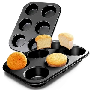 2 Packs Premium Steel Muffin Pan for Baking, Round Muffin Baking Pan, Baking Tray for Muffins, Cupcakes, Brownie(Black, 6 Cup) 2 Packs Premium Steel Muffin Pan for Baking, Round Muffin Baking Pan, Baking Tray for Muffins, Cupcakes, Brownie(Black, 6 Cup)