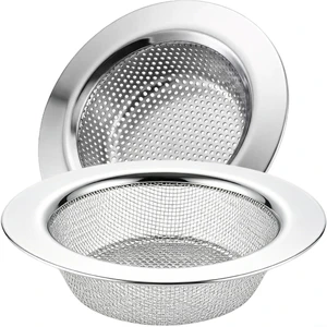 LASSHSWA 2 Pcs 4.5" Stainless Steel Kitchen Sink Strainer with Large Wide Rim, Mesh and Punching LASSHSWA 2 Pcs 4.5" Stainless Steel Kitchen Sink Strainer with Large Wide Rim, Mesh and Punching