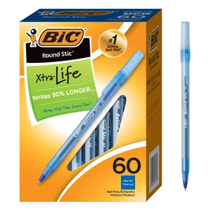 BIC Round Stic Xtra Life Ballpoint Pen, 1.0mm Medium Point, Blue, 60-Count BIC Round Stic Xtra Life Ballpoint Pen, 1.0mm Medium Point, Blue, 60-Count