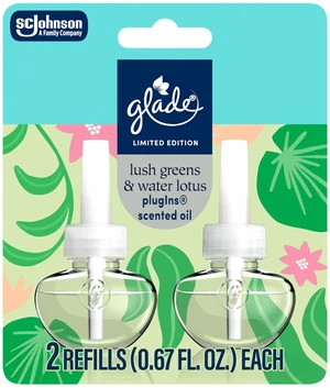 Glade PlugIns Refills Air Freshener, Lush Greens & Water Lotus, Scented Essential Oils, 0.67 Fl Oz, 2 Count Glade PlugIns Refills Air Freshener, Lush Greens & Water Lotus, Scented Essential Oils, 0.67 Fl Oz, 2 Count