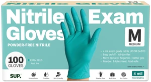 SUP Exam Plus Nitrile Gloves, Powder-Free Disposable, Teal, 100 Count SUP Exam Plus Nitrile Gloves, Powder-Free Disposable, Teal, 100 Count
