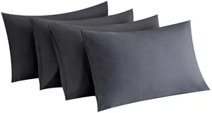 MINIPANDA Queen Size Pillow Cases, Set of 4, Dark Grey, Envelope Design MINIPANDA Queen Size Pillow Cases, Set of 4, Dark Grey, Envelope Design