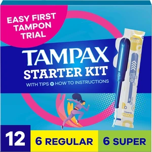 Tampax Starter Kit Multipack, with LeakGuard Braid, Regular/Super Absorbency, Easy First Tampon Trial, Unscented, 12 Count Tampax Starter Kit Multipack, with LeakGuard Braid, Regular/Super Absorbency, Easy First Tampon Trial, Unscented, 12 Count