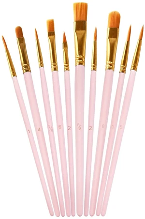 1 Pack Paint Brushes Set, 10 Pcs Nylon Hair Painting Brushes for Watercolor, Oil, Acrylic Paint, Pink 1 Pack Paint Brushes Set, 10 Pcs Nylon Hair Painting Brushes for Watercolor, Oil, Acrylic Paint, Pink