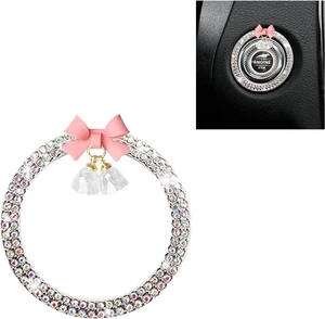 Bling Diamond Car Engine Start Stop Button Decoration Ring, Crystal Rhinestone Push to Start Button Cover Knob Ring with Cute Bow, Bling Ring Emblem Key Ignition Starter Sticker for Women (Colorful) Bling Diamond Car Engine Start Stop Button Decoration Ring, Crystal Rhinestone Push to Start Button Cover Knob Ring with Cute Bow, Bling Ring Emblem Key Ignition Starter Sticker for Women (Colorful)
