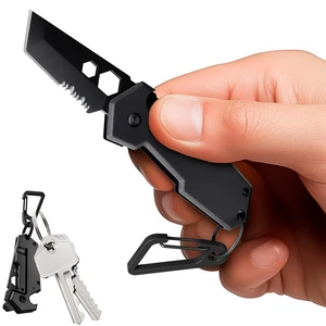 Mini Keychain Knife with Carabiner - 1.3" Tanto Serrated Blade - 6 in 1 Black Multitool - Bottle Opener Box Cutter Liner Lock - EDC Gadgets - Legal Folding Small Pocket Sashimi Knives Pocket - 2248 Mini Keychain Knife with Carabiner - 1.3" Tanto Serrated Blade - 6 in 1 Black Multitool - Bottle Opener Box Cutter Liner Lock - EDC Gadgets - Legal Folding Small Pocket Sashimi Knives Pocket - 2248