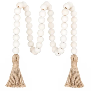Meplait 39in Wood Bead Garland, Farmhouse Beads with Tassels, Natural Meplait 39in Wood Bead Garland, Farmhouse Beads with Tassels, Natural
