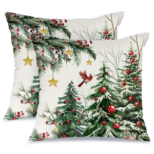 AACORS Christmas Pillow Cover 16X16 Set of 2, Red Baubles Christmas Tree Bird Stars Decoration Holiday Farmhouse Winter Pillow Case for Sofa Couch Decor AA616-16-2 AACORS Christmas Pillow Cover 16X16 Set of 2, Red Baubles Christmas Tree Bird Stars Decoration Holiday Farmhouse Winter Pillow Case for Sofa Couch Decor AA616-16-2