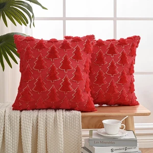 Volcanics Red Christmas Tree Decorative Throw Pillow Covers 18x18 Inch Set of 2, Soft Plush Faux Fur with Sparkling Sequin Design, Luxury Throw Pillowcases for Couch Holiday Festivals Volcanics Red Christmas Tree Decorative Throw Pillow Covers 18x18 Inch Set of 2, Soft Plush Faux Fur with Sparkling Sequin Design, Luxury Throw Pillowcases for Couch Holiday Festivals