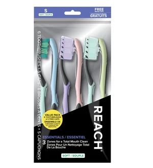 Reach Essentials Soft Toothbrushes with Toothbrush Caps, 6 Count Reach Essentials Soft Toothbrushes with Toothbrush Caps, 6 Count