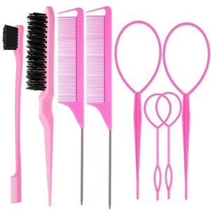 ZVOREI 8Pcs Hair Brushes Set wit, Pink 4Pcs Topsy Hair Tail Tools ZVOREI 8Pcs Hair Brushes Set wit, Pink 4Pcs Topsy Hair Tail Tools