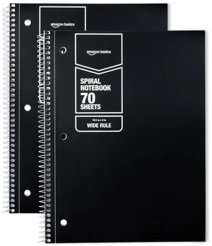 Amazon Basics Wide-Ruled Spiral Notebooks, 8" x 10-1/2", 70 Sheets, Black, 2-Pack Amazon Basics Wide-Ruled Spiral Notebooks, 8" x 10-1/2", 70 Sheets, Black, 2-Pack