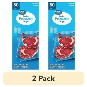 (2 pack) Great Value Freezer Guard Double Zipper Gallon Freezer Bag, 80 Count (2 pack) Great Value Freezer Guard Double Zipper Gallon Freezer Bag, 80 Count