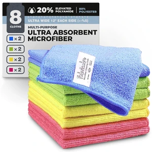 Turkish Microfiber Cleaning Cloth of 4 Colors | 20% Polyamide for Elevated Liquid Suction | Must Have Drying Supply for Kitchen and Home Accessories | Rags with Reinforced Edges, Pack of 8 Turkish Microfiber Cleaning Cloth of 4 Colors | 20% Polyamide for Elevated Liquid Suction | Must Have Drying Supply for Kitchen and Home Accessories | Rags with Reinforced Edges, Pack of 8