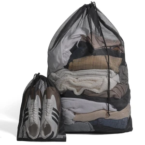2 Pack Mesh Laundry Bags - Large & Small Heavy Duty Mesh Laundry Bag with Drawstring, Wash Bags for Travel, College, Dorms, Sports, Family, Black 2 Pack Mesh Laundry Bags - Large & Small Heavy Duty Mesh Laundry Bag with Drawstring, Wash Bags for Travel, College, Dorms, Sports, Family, Black