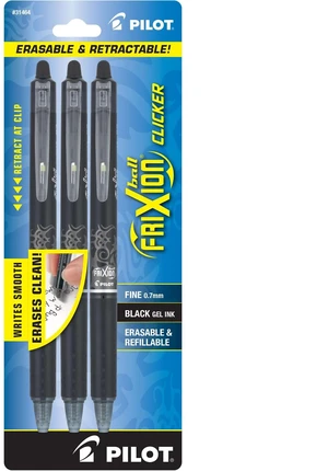PILOT FriXion Clicker Erasable Pens, Fine Point 0.7 mm, Black Ink, 3-Pack PILOT FriXion Clicker Erasable Pens, Fine Point 0.7 mm, Black Ink, 3-Pack