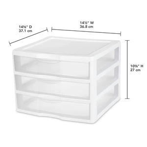 Sterilite Wide 3 Drawer Unit, Countertop and Desktop Organizer with Clear Storage Drawers, White Sterilite Wide 3 Drawer Unit, Countertop and Desktop Organizer with Clear Storage Drawers, White