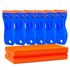 Plastic Razor Blade Scraper Tool, 6 Pcs Razor Scraper with 60 Pcs Plastic Blades, Cleaning Scraper Remover for Removal Floor Stove Scraping Labels and Decals Sticker on Car Window Glass Plastic Razor Blade Scraper Tool, 6 Pcs Razor Scraper with 60 Pcs Plastic Blades, Cleaning Scraper Remover for Removal Floor Stove Scraping Labels and Decals Sticker on Car Window Glass