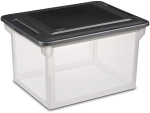 Sterilite File Box, Clear Plastic Bin with Black Lid, Letter or Legal-sized File Storage, Black Sterilite File Box, Clear Plastic Bin with Black Lid, Letter or Legal-sized File Storage, Black