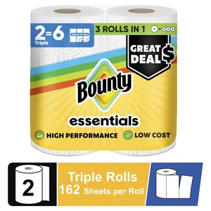 Bounty Essentials Paper Towels Select-A-Size, 2 Triple Rolls, White, 162 Sheets Per Roll Bounty Essentials Paper Towels Select-A-Size, 2 Triple Rolls, White, 162 Sheets Per Roll