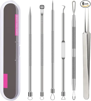 Pimple Popper Tool Kit, 6 Pcs Blackhead Remover Acne Needle Tools Set Removing Treatment Comedone Whitehead Popping Zit for Nose Face Skin Blemish Extractor Tool - Silver Pimple Popper Tool Kit, 6 Pcs Blackhead Remover Acne Needle Tools Set Removing Treatment Comedone Whitehead Popping Zit for Nose Face Skin Blemish Extractor Tool - Silver