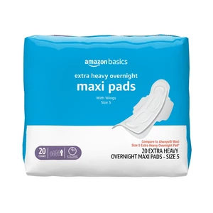 Amazon Basics Thick Maxi Pads with Wings for Periods, Extra Heavy Overnight Absorbency, Absorbent Core, Stay in Place Protection, Unscented, Size 5, 20 Count (Previously Solimo) Amazon Basics Thick Maxi Pads with Wings for Periods, Extra Heavy Overnight Absorbency, Absorbent Core, Stay in Place Protection, Unscented, Size 5, 20 Count (Previously Solimo)