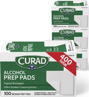 CURAD Alcohol Prep Pads, 400 Count, Medium 70% Isopropyl Alcohol Wipes, Individually Wrapped, First Aid Alcohol Swabs for Cuts & Scrapes, Medical Alcohol Pads CURAD Alcohol Prep Pads, 400 Count, Medium 70% Isopropyl Alcohol Wipes, Individually Wrapped, First Aid Alcohol Swabs for Cuts & Scrapes, Medical Alcohol Pads