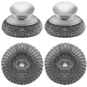 Stainless Steel Wool Scrubber with 2 Replacement Pads - Clean Metal Pans, Pots, Grills & More Stainless Steel Wool Scrubber with 2 Replacement Pads - Clean Metal Pans, Pots, Grills & More