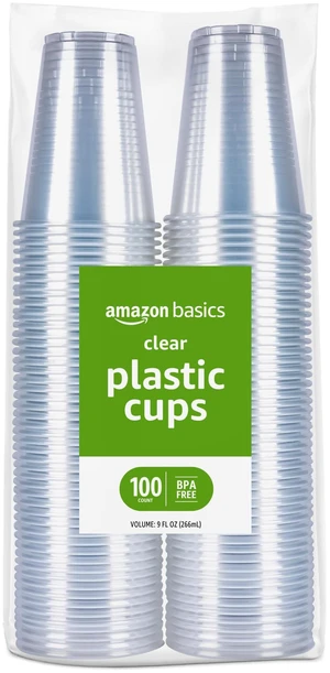 Amazon Basics Small Disposable Clear Plastic Cups, 9oz, 100 Count Amazon Basics Small Disposable Clear Plastic Cups, 9oz, 100 Count