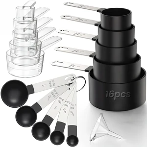 16PCS Measuring Cups and Spoons Set, Measuring Spoon Set with Metric and US Measurements, Fits for Measuring Dry and Liquid - Black 16PCS Measuring Cups and Spoons Set, Measuring Spoon Set with Metric and US Measurements, Fits for Measuring Dry and Liquid - Black