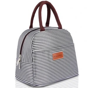 BALORAY Lunch Bag for Women Men Adult Lunch Box (Black White Stripes), M BALORAY Lunch Bag for Women Men Adult Lunch Box (Black White Stripes), M